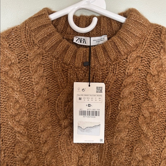 Zara Cropped Cable Knit Heavy Sweater - Brown Taupe- size M - Picture 7 of 8